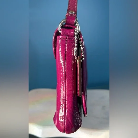 Coach Ashley Magenta Crinkle Patent Leather Mini Purse Wristlet Clutch - Picture 10 of 14